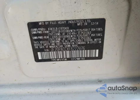 2015 Subaru Xv Crosstrek 2.0I Premium z USA, uszkodzony, nr VIN JF2GPACCXF8222076